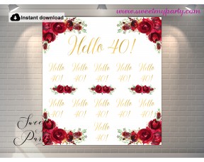 Red Roses 40th Birthday Photo Backdrop,(16)